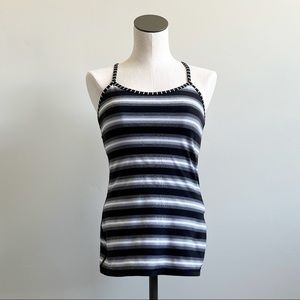 Lululemon Athletica Power Y Tank Luon Black White Parallel Stripe Size 8